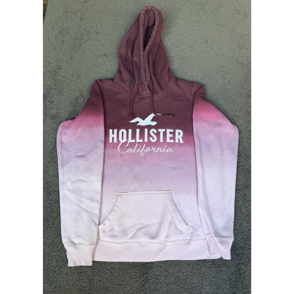 Hollister California Ombre Gradient Hoodie Burgundy Pink Fleece Pullover Medium